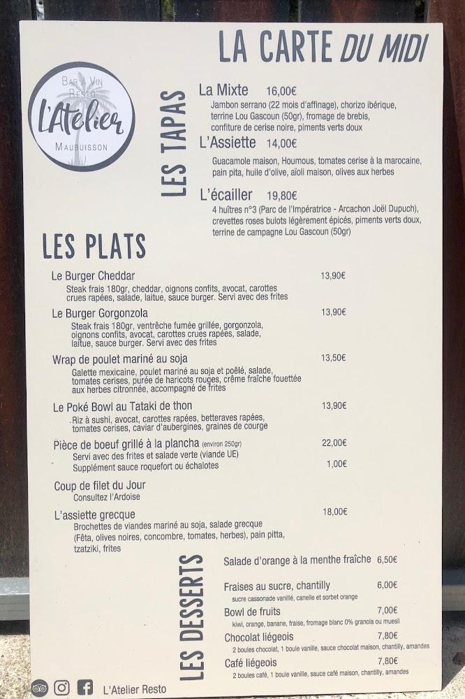 L'Atelier Resto - Menu Image 1